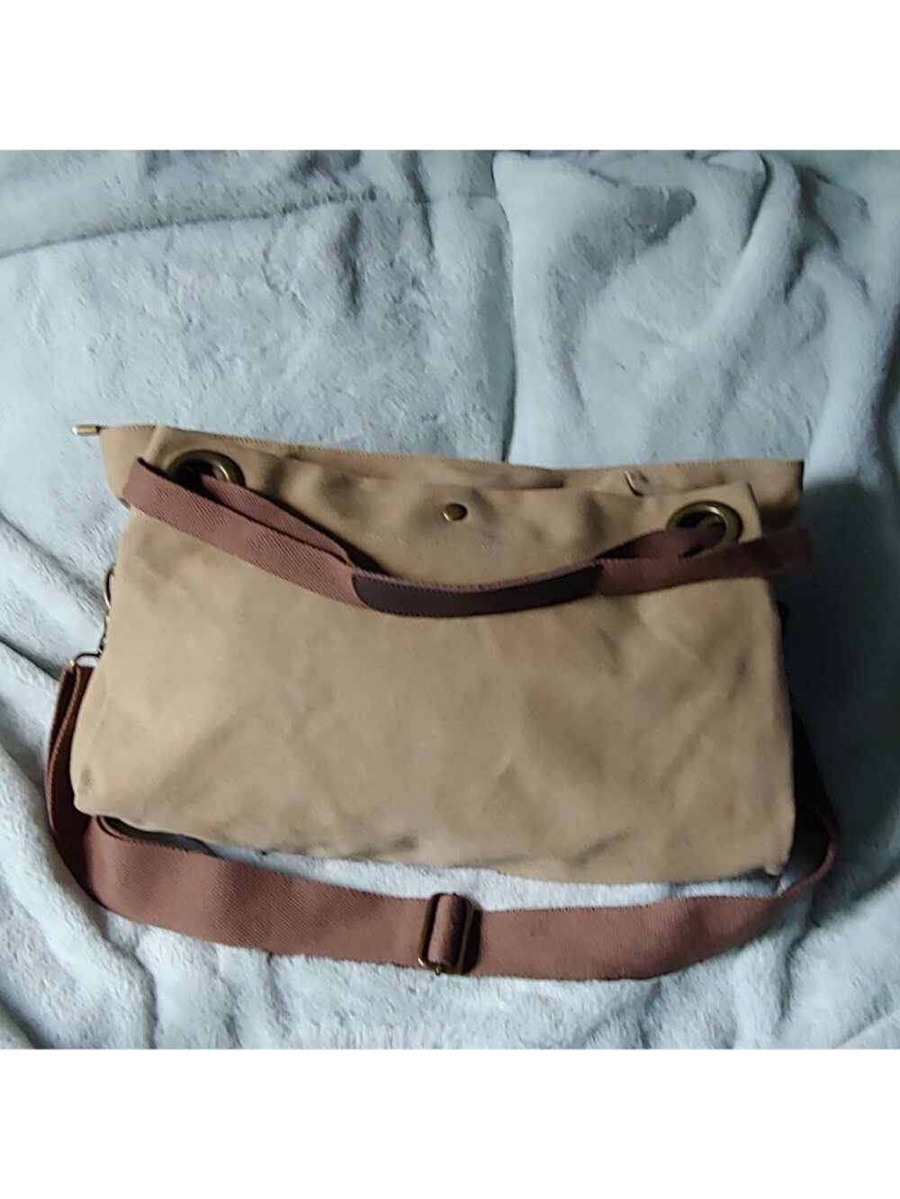 ZEDE Pont-des-Arts Washed Canvas Split Leather Crossbody Tote Contemporary - Picture 7 of 15